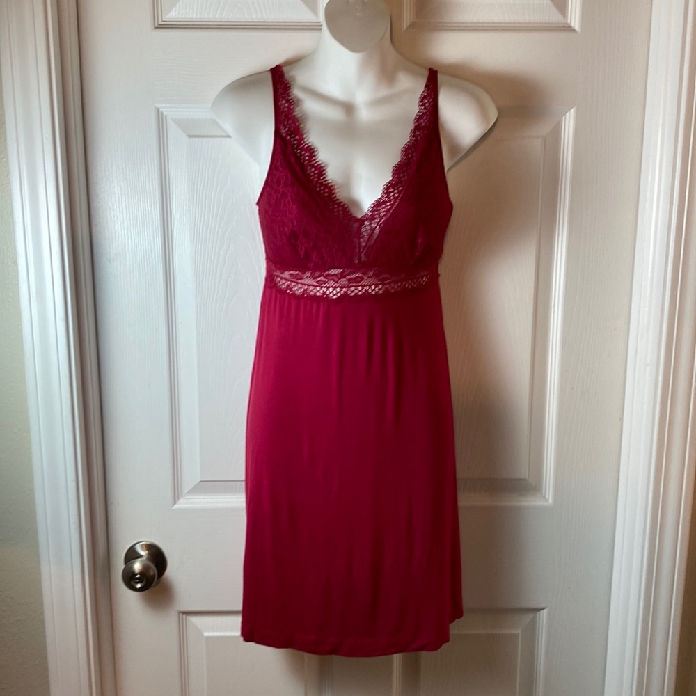 Soma V Neck Slip Red Dress Lace Detail Bodice XS